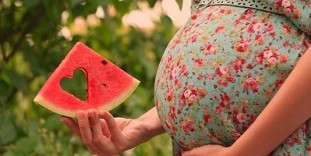 kriška lubenice u ruci trudnice